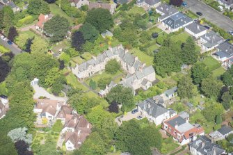 Oblique aerial view of 52 Spylaw Bank Road, looking WNW.