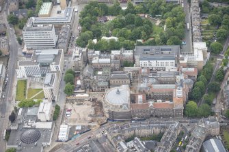 Oblique aerial view of the McEwan Hall and Medical School, looking SSE.