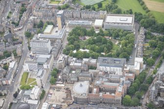 Oblique aerial view of the McEwan Hall, George Square and Medical School, looking SSE.