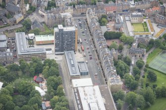 Oblique aerial view of 17-19 Buccleuch Place, looking E.