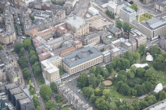 Oblique aerial view of George Square, McEwan Hall and Medical School, looking NNE.