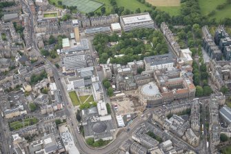 Oblique aerial view of George Square and Nicolson Square, looking SSE.