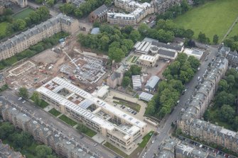 Oblique aerial view of James Gillespie's High School, Bruntsfield House and Lauderdale Street, looking SW.