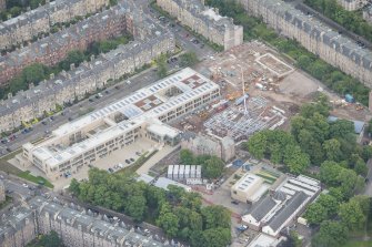 Oblique aerial view of James Gillespie's High School and  Bruntsfield House, looking ESE.