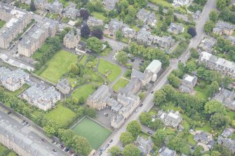 Oblique aerial view of Gillis College and St Margaret's Convent, looking SE.