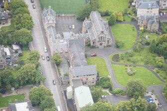 Oblique aerial view of Gillis College and St Margaret's Convent, looking N.