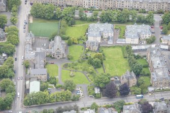 Oblique aerial view of Gillis College and St Margaret's Convent, looking NNW.