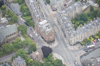 Oblique aerial view of Morningside Road and Braid Road, looking SSW.