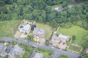 Oblique aerial view of 24 Hermitage Drive, looking S.