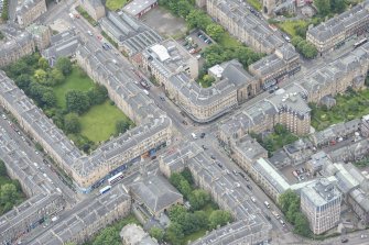 Oblique aerial view of The Queen's Hall, looking E.