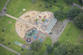 Oblique aerial view of a playpark in The Meadows, looking N.