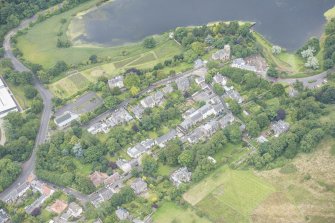 Oblique aerial view of The Causeway, Duddingston, looking WSW.