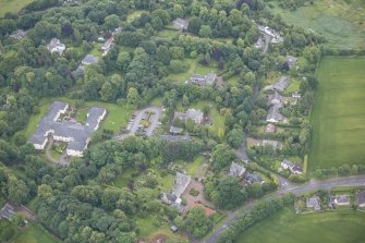 Oblique aerial view of Barony House and 3 Kevock Road, looking S.