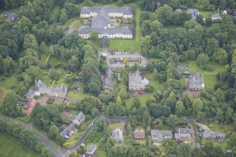 Oblique aerial view of Barony House and 3 Kevock Road, looking ESE.