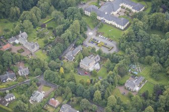 Oblique aerial view of Barony House and 3 Kevock Road, looking E.