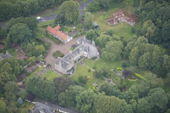 Oblique aerial view of Barony House, looking N.