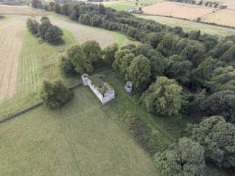 Oblique aerial view of Dowhill Castle looking north west.