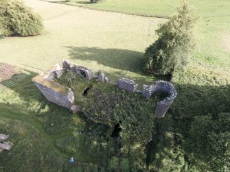 Oblique aerial view of Dowhill Castle looking ESE.