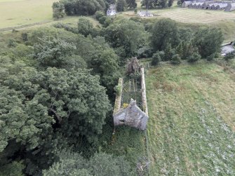 Oblique aerial view of Skelbo Castle looking south.
