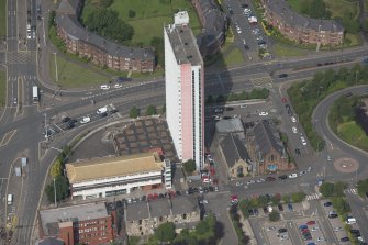 Oblique aerial view of Anniesland Court, looking WNW.