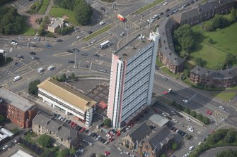 Oblique aerial view of Anniesland Court, looking WSW.