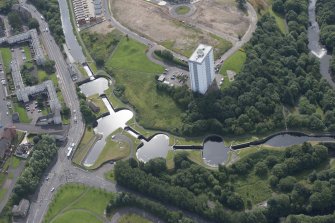 Oblique aerial view of the Maryhill Locks, looking SSE.