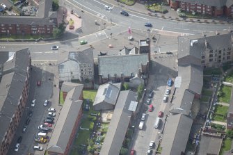 Oblique aerial view of Queen's Cross Church, looking SW.