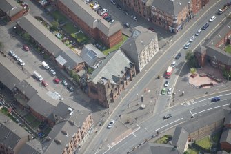 Oblique aerial view of Queen's Cross Church, looking E.