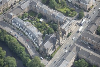 Oblique aerial view of Lansdowne United Presbyterian Church, looking E.