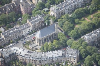 Oblique aerial view of Kelvinside Hillhead Parish Church, looking WSW.