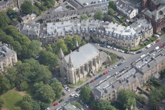 Oblique aerial view of Kelvinside Hillhead Parish Church, looking ENE.