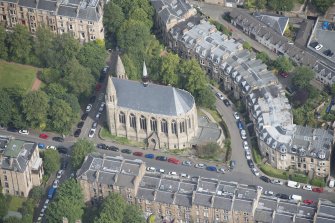 Oblique aerial view of Kelvinside Hillhead Parish Church, looking NE.