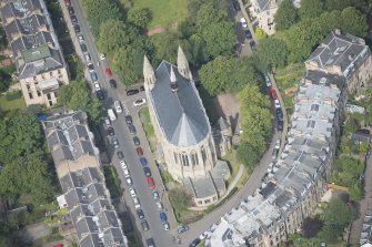 Oblique aerial view of Kelvinside Hillhead Parish Church, looking WNW.