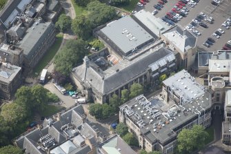 Oblique aerial view of Glasgow University's Zoology Building, looking SSW.