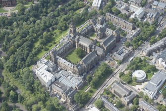 Oblique aerial view of Glasgow University and Pearce Lodge, looking WSW.