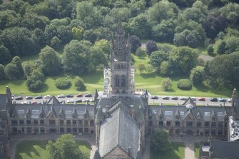 Oblique aerial view of Glasgow University, looking SSW.