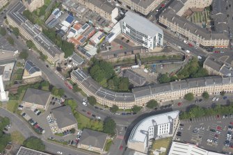 Oblique aerial view of St Vincent Crescent and Minerva Street, looking NNW.
