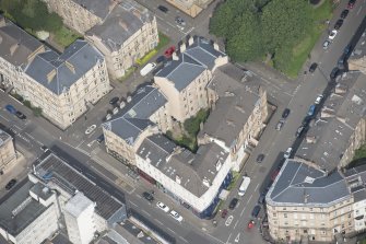 Oblique aerial view of Kelvingrove Street and Derby Street, looking NW.