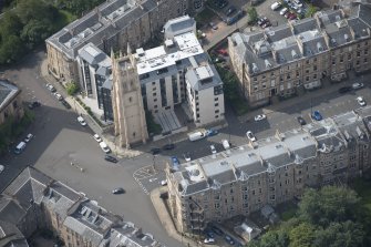 Oblique aerial view of Park Church Tower, looking SW.