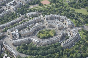 Oblique aerial view of Park Circus, looking SW.