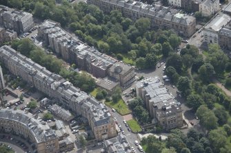 Oblique aerial view of Park Street East, Claremont Terrace, Woodlands Terrace and Park Gardens, looking SE.