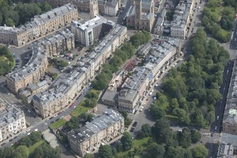 Oblique aerial view of Park Street East, Claremont Terrace, Woodlands Terrace and Park Gardens, looking ENE.