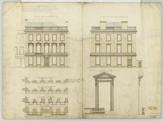 Drawing of front and end elevations and plans of front walls, Bank of Scotland, Dundee