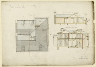 Drawing of plan of roof and sections, Bank of Scotland, Dundee