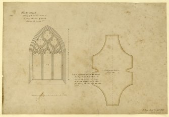 Drawing of elevation of window on south elevation, Dundee Church showing tracery and drawing of mullion