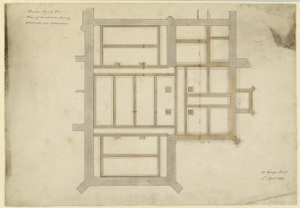 Drawing of plan of foundations, Dundee Church showing additions and alterations