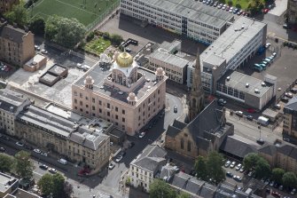 Oblique aerial view of the Central Gurdwara Temple, looking SE.