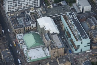 Oblique aerial view of the Grecian Chambers and Glasgow School of Art, looking WNW.