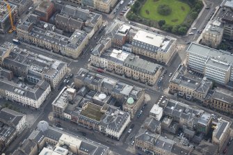 Oblique aerial view of Hellenic House and Blythswood Street, looking SSE.