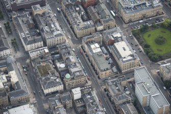 Oblique aerial view of Hellenic House and Blythswood Street, looking SE.